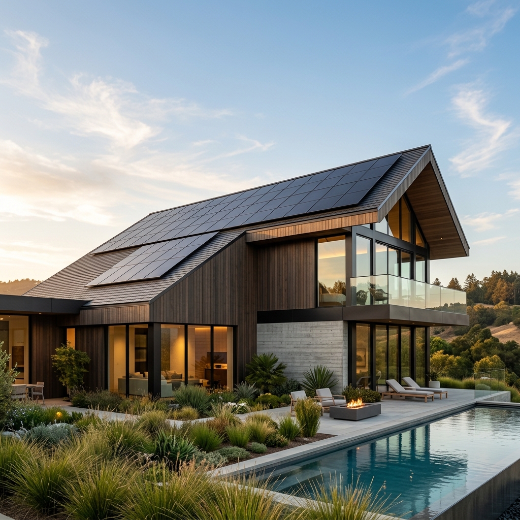 Modernes Haus mit integrierter PV-Anlage